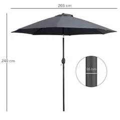 Outsunny 2.7M Garden Parasol Umbrella with Glass Fibre Ribs and Aluminium Frame, Tilting Sun Shade Shelter Canopy, Charcoal Grey - 3