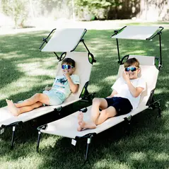 Outsunny 2 Piece Folding Sun Loungers with Canopy, Adjustable Recliner Garden Chairs with Side Pocket, Steel Frame and Breathable Mesh for Outdoor, Pool, Beach, Garden, Tan Brown - 8