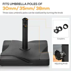 Outsunny 20kg Square Parasol Base Outdoor Garden Cement Umbrella Weight Stand Holder, Fits Φ32mm,Φ38mm,Φ48mm Pole - Black - 5