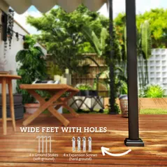 Outsunny 2 x 3(m) Lean To Steel Pergola, with Moving Fabric Canopy - Khaki - 6