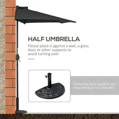 Outsunny 2.7m Garden Half Parasol, Outdoor Balcony Umbrella with 5 Steel Ribs, Patio Sun Shade, Black - 5
