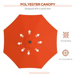 Outsunny 2.7m Outdoor Patio Garden Umbrella Parasol with Tilt Crank and 24 LEDs Lights, Orange - 6