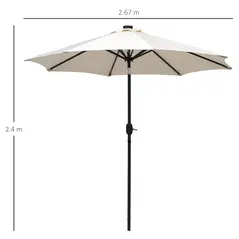 Outsunny 2.7m Patio Garden Umbrella Outdoor Parasol with Tilt Crank and 24 LEDs Lights (Cream) - 3