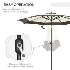 Outsunny 2.7m Garden Parasol Umbrella with 8 Metal Ribs, Tilt and Crank, Outdoor Sunshades for Garden, Patio, Beach, Yard, Coffee - 5