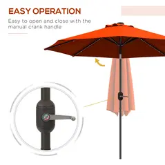 Outsunny 2.7m Outdoor Patio Garden Umbrella Parasol with Tilt Crank and 24 LEDs Lights, Orange - 7