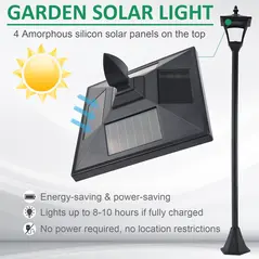 Outsunny 2 Pieces Outdoor Garden Solar Post Lamp Sensor Dimmable LED Lantern Bollard Pathway 1.6M Tall – Black - 4