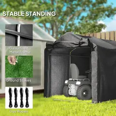 Outsunny 2.2 x 1.6 m Garden Storage Tent, Waterproof Anti-UV Bike Tent with Roll-up Zipper Door, Galvanised Outdoor Storage Shelter Carport for Bike, Motorbike, Garden Tools, Black - 5