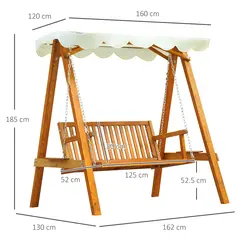 Outsunny 2 Seater Garden Swing Seat with Canopy, Wooden Swing Chair, Outdoor Hammock Bench for Balcony Patio Porch, Cream White - 3