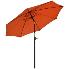 Outsunny 2.6M Patio Parasol Sun Umbrella, Tilt Shade Shelter Canopy with Crank 8 Ribs Aluminium Frame, Orange - 1
