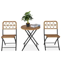 Outsunny 2 Seater Foldable Rattan Wicker Bistro Set, Coffee Table and Chairs, Natural - 1