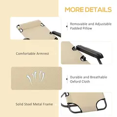 Outsunny 2 in 1 Folding Sun Lounger Reclining Garden Chair Set of 2 with 2-Level Adjustable Backrest, Outdoor Zero Gravity Recliner Garden Chairs with Head Pillow and Armrests, Beige - 6