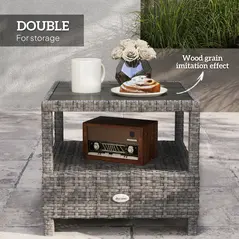 Outsunny 2 Seater Patio Rattan Wicker Chaise Lounge Sofa Set w/ Cushion for Patio Garden Porch, Grey - 6