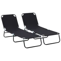 Outsunny 2 Piece Foldable Sun Loungers with 5-Position Adjustable Backrest, Outdoor Portable Recliner Chaise Lounge Chairs with Breathable Mesh Fabric, Black - 1