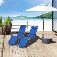 Outsunny 2 in 1 Folding Sun Lounger Reclining Garden Chair Set of 2 with 2-Level Adjustable Backrest, Outdoor Zero Gravity Recliner Garden Chairs with Head Pillow and Armrests, Blue - 2
