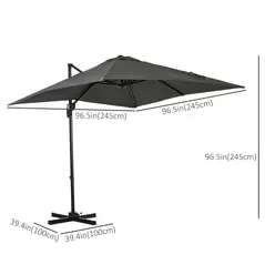 Outsunny 2.5 x 2.5m Patio Offset Parasol Umbrella Cantilever Hanging Aluminium Sun Shade Canopy Shelter 360° Rotation with Crank Handle and Cross Base, Grey - 4