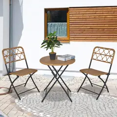 Outsunny 2 Seater Foldable Rattan Wicker Bistro Set, Coffee Table and Chairs, Natural - 2