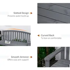 Outsunny 2 Seater Wooden Garden Bench with Armrest, Outdoor Furniture Chair for Park, Balcony, Grey - 6