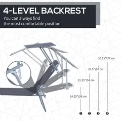 Outsunny 2 Pieces Outdoor Foldable Sun Lounger, 4 Level Adjustable Backrest Reclining Sun Lounger Chair with Angle Adjust Sun Shade Awning for Beach, Garden, Patio, Dark Grey - 4