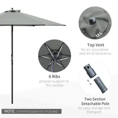 Outsunny 2.8m Garden Parasol Umbrella, Round Outdoor Market Table Umbrella Sun Shade Canopy, Dark Grey - 4