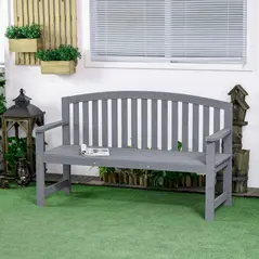 Outsunny 2 Seater Wooden Garden Bench with Armrest, Outdoor Furniture Chair for Park, Balcony, Grey - 2