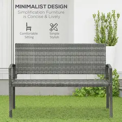Outsunny 2 Seater Poly Rattan Garden Bench, All Weather Wicker Garden Loveseat, Outdoor Seating Bench with 240 Load Capacity, Backrest and Armrests for Patio, Terrace, Balcony, Grey - 4