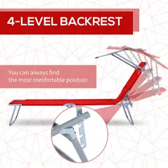 Outsunny 2 Piece Folding Sun Lounger, Lounge Chairs Reclining Sleeping Bed with Adjustable Sun Shade Awning for Beach, Patio - 4