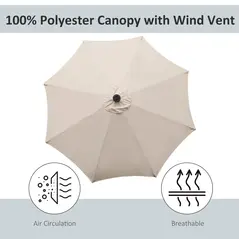 Outsunny 2.7m Patio Garden Umbrella Outdoor Parasol with Tilt Crank and 24 LEDs Lights (Cream) - 7