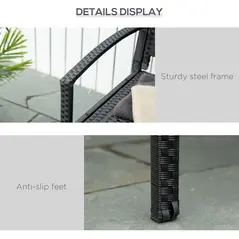 Outsunny 2 Seater Poly Rattan Garden Bench, All Weather Wicker Garden Loveseat, Outdoor Seating Bench with 240 Load Capacity, Backrest and Armrests for Patio, Terrace, Balcony, Black - 6