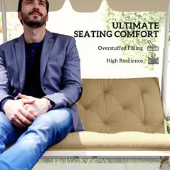 Outsunny 2 Seater Bench Pad, Garden Chair Cushion with Back and Ties for Indoor and Outdoor Use, 98 x 100 cm, Light Grey - 5