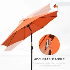 Outsunny 2.6M Patio Parasol Sun Umbrella, Tilt Shade Shelter Canopy with Crank 8 Ribs Aluminium Frame, Orange - 5