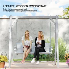 Outsunny 2 Seater Garden Swing Seat, Wooden Swing Chair Bench with Cup Holders for Outdoor Porch Patio, Grey - 4