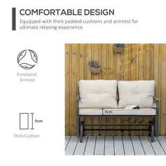 Outsunny 2-Person Outdoor Loveseat Glider Bench Rocking Chair for Patio, Garden, Yard, Porch with Armrest and Cushions, Khaki - 7