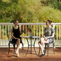 Outsunny 3 Pieces Garden Dining Set for 2, Cast Aluminium Outdoor Dining Set with 2 Armchairs and Round Dining Table with Parasol Hole, Garden Furniture Set, Brown - 9