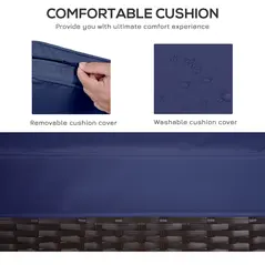 Outsunny 3 Pieces Rattan Bistro Set with Furniture Cover, Wicker Garden Furniture Set, Glass Top Coffee Table and Chairs with Cushions for Outdoor, Patio, Balcony, Dark Blue - 5