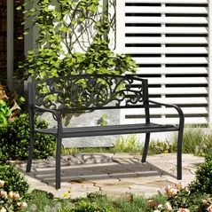 Outsunny 2-Seater Garden Bench, Steel-Black - 2