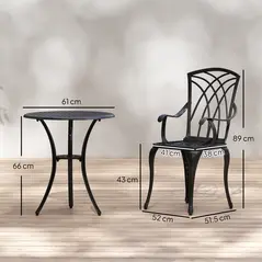 Outsunny 3 Pieces Garden Dining Set for 2, Cast Aluminium Outdoor Dining Set with 2 Armchairs and Round Dining Table with Parasol Hole, Garden Furniture Set, Brown - 3