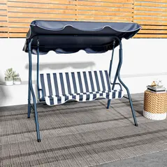 Outsunny 3 Seater Garden Swing Seat Chair Outdoor Bench with Adjustable Canopy and Metal Frame, Blue Stripes - 7