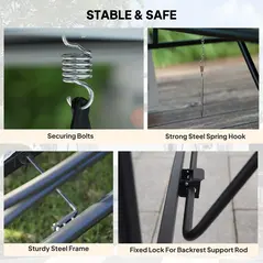 Outsunny 3 Seater Convertible Swing Chair, Outdoor Gazebo Swing Seat Bed with Double Tier Canopy, Cushioned Seat, Mesh Sidewalls, Light Grey - 8