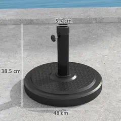 Outsunny 22kg Garden Parasol Base, Round HDPE Sun Umbrella Base, Heavy Duty Outdoor Umbrella Stand for 38mm or 48mm Outdoor Umbrella Poles, Black - 3