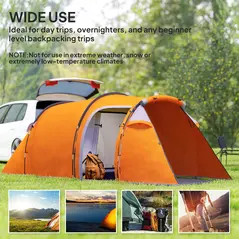 Outsunny 2-3 Man Tunnel Tents w/ Vestibule Camping Tent Porch Air Vents Weather-Resistant Shelter, Orange - 7