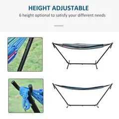 Outsunny 298 x 117cm Hammock with Stand Camping Hammock with Portable Carrying Bag, Adjustable Height, 120kg Load Capacity, Blue and White Stripe - 4