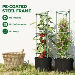 Outsunny 3 Packs Tomato Cages with 83.7L Grow Bags, 47.2" Adjutstable Triangle Plant Stakes Support Trellis with Planter Bags - 7