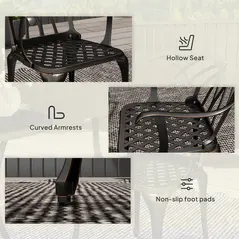 Outsunny 3 Pieces Garden Dining Set for 2, Cast Aluminium Outdoor Dining Set with 2 Armchairs and Round Dining Table with Parasol Hole, Garden Furniture Set, Bronze Tone - 7