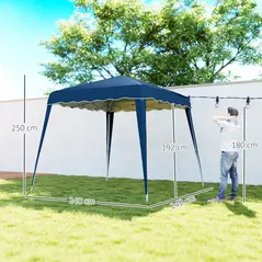 Outsunny 3 M x 3 M Base/ 2.5 M x 2.5 M Top Pop Up Gazebo, 2 Person Setup Instant with Carry Bag, Height Adjustable Slant Leg Party Tent Instant Event Shelter for Garden, Patio - 3