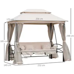 Outsunny 2-in-1 Convertible Gazebo Swing Chair Bed W/Netting, 245Lx165Wx243H cm-Beige/Black - 3