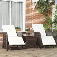 Outsunny 3 Pieces Rattan Bistro Set Balcony Furniture with Cushions, Storage Function - Cream White - 2