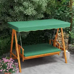 Outsunny 3 Seater 2-in-1 Wooden Garden Swing Seat Swing Chair Outdoor Convertible Hammock Bench Furniture Lounger Bed Wood, Dark Green - 9