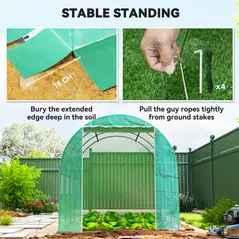Outsunny 296 x 196cm Steel Frame Polytunnel Greenhouse - Green - 7