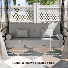 Outsunny 3 Seater Convertible Swing Chair, Outdoor Gazebo Swing Seat Bed with Double Tier Canopy, Cushioned Seat, Mesh Sidewalls, Light Grey - 7
