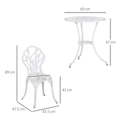 Outsunny 3 Piece Patio Bistro Set for 2, Outdoor Aluminium Garden Table and Chairs with Umbrella Hole for Balcony, White - 3
